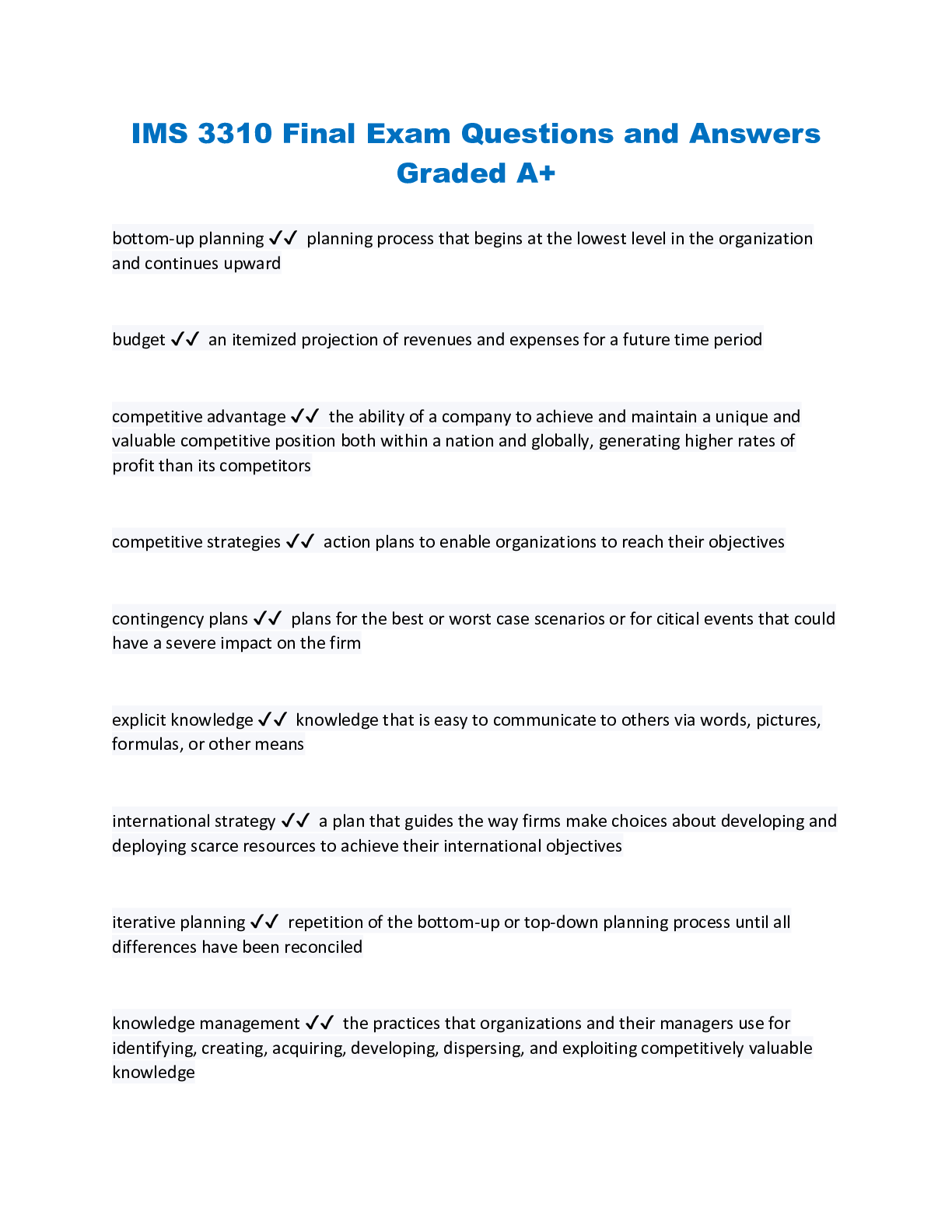 Preview image for IMS 3310 Final Exam Questions and Answers Graded A+